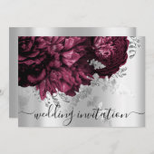 Bridal Wedding Burgundy Marsala Silver Floral Einladung (Vorne/Hinten)