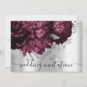 Bridal Wedding Burgundy Marsala Silver Floral Einladung