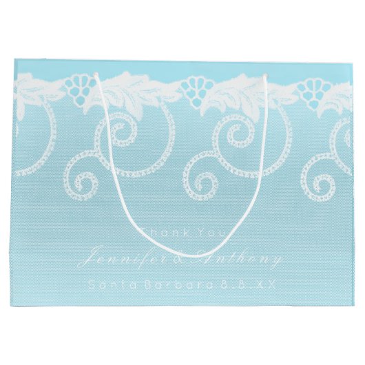 Bridal Wedding Celestial Blue White Royal Lace Große Geschenktüte (Rückseite)