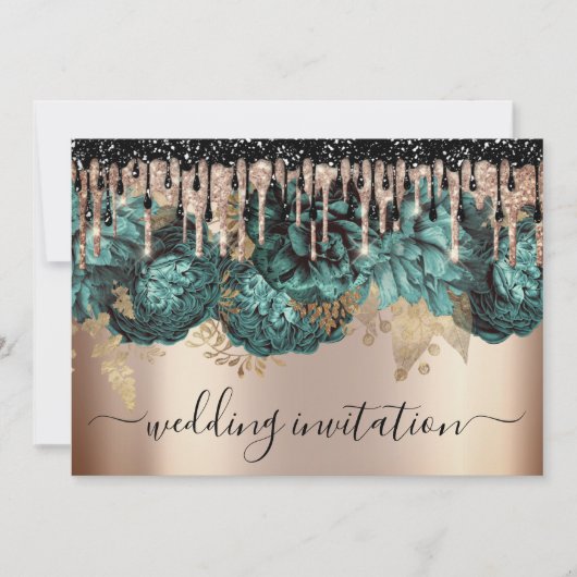 Bridal Wedding Event Rose Blue Aquamarin Tropfens  Einladung (Vorderseite)