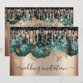 Bridal Wedding Event Rose Blue Aquamarin Tropfens  Einladung (Vorne/Hinten)