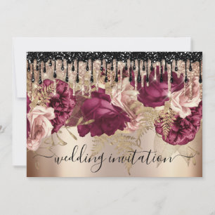 Bridal Wedding Event Rose Pink Marsala Tropfens Einladung