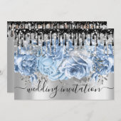 Bridal Wedding Glitzer Tropfens Blue Silver Gray Einladung (Vorne/Hinten)