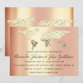 Bridal Wedding Gold Zielkarte Globe Coral Einladung (Vorne/Hinten)