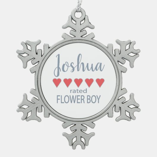 Bridal & Wedding Party 5 Herz Blume Junge Schneeflocken Zinn-Ornament (Vorderseite)