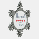 Bridal & Wedding Party 5 Herz Braut Schneeflocken Zinn-Ornament (Links)