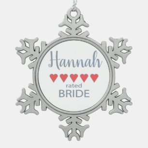 Bridal & Wedding Party 5 Herz Braut Schneeflocken Zinn-Ornament