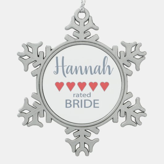 Bridal & Wedding Party 5 Herz Braut Schneeflocken Zinn-Ornament (Vorderseite)