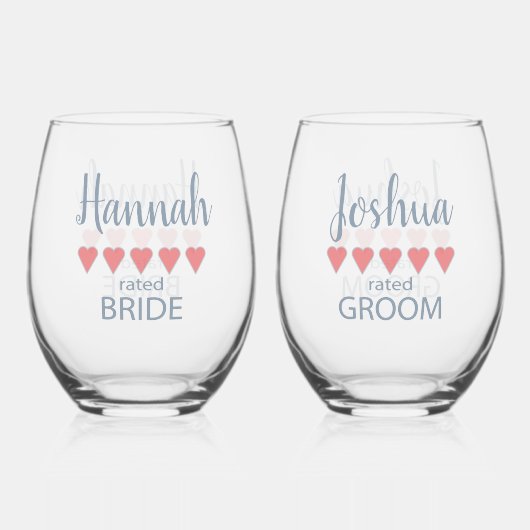 Bridal & Wedding Party 5 Herz Braut Weinglas Ohne Stiel (Rückseite)