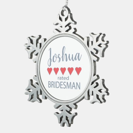 Bridal & Wedding Party 5 Herz Bridesman Schneeflocken Zinn-Ornament (Rechts)