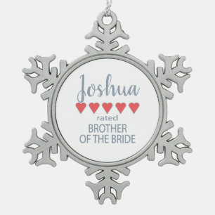 Bridal & Wedding Party 5 Herz Bruder von Bride Schneeflocken Zinn-Ornament