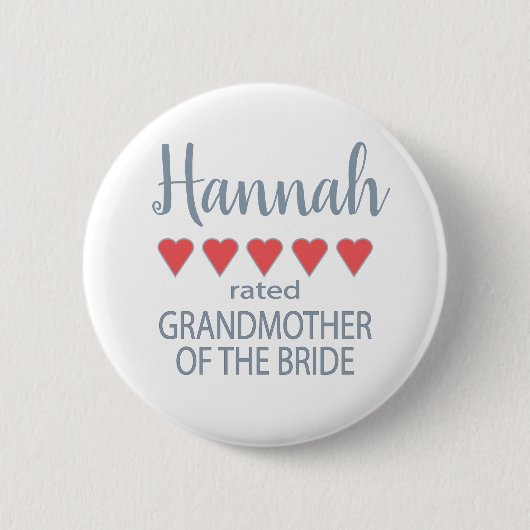 Bridal & Wedding Party 5 Herz Großmutter o Bride Button (Vorderseite)