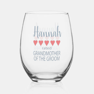Bridal & Wedding Party 5 Herz Großmutter o Groom Weinglas Ohne Stiel
