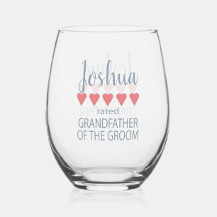 Bridal & Wedding Party 5 Herz Großvater o Groom Weinglas Ohne Stiel