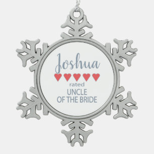 Bridal & Wedding Party 5 Herz Onkel von Braut Schneeflocken Zinn-Ornament