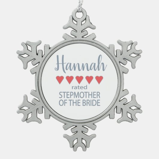 Bridal & Wedding Party 5 Herz Stepmutter of Bride Schneeflocken Zinn-Ornament (Vorderseite)