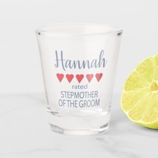 Bridal & Wedding Party 5 Herz Stepmutter von Groom Schnapsglas (Vorderseite)