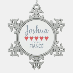 Bridal & Wedding Party 5 Herz-Verlobte Schneeflocken Zinn-Ornament