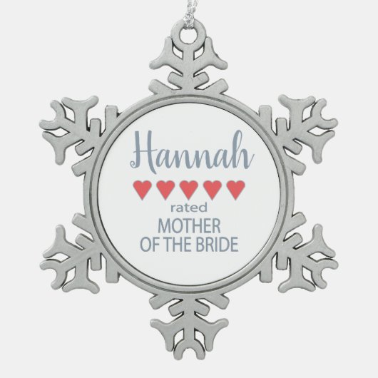 Bridal & Wedding Party 5 Herzenmutter von Bride Schneeflocken Zinn-Ornament (Vorderseite)