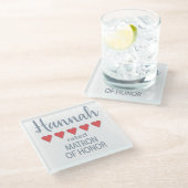 Bridal & Wedding Party 5 Herzensmatron der Ehre Glasuntersetzer (Schrägansicht)