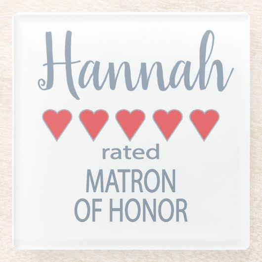 Bridal & Wedding Party 5 Herzensmatron der Ehre Glasuntersetzer (Vorderseite)
