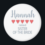 Bridal & Wedding Party 5 Herzenssister der Braut Magnet<br><div class="desc">Die Mitglieder der Brautparty- und Hochzeitsfeier werden sich mit einem "Fünf-Herzen-Geschenk", das speziell für sie gemacht wurde, geliebt und geschätzt fühlen. Liebe ist das, worum es geht. Ob Hochzeit oder Hochzeit in Urlaubsort in der Heimatstadt - die personalisierten Gegenstände werden sicher sein, Lächeln auf den Weg zu bringen. Die individuell...</div>