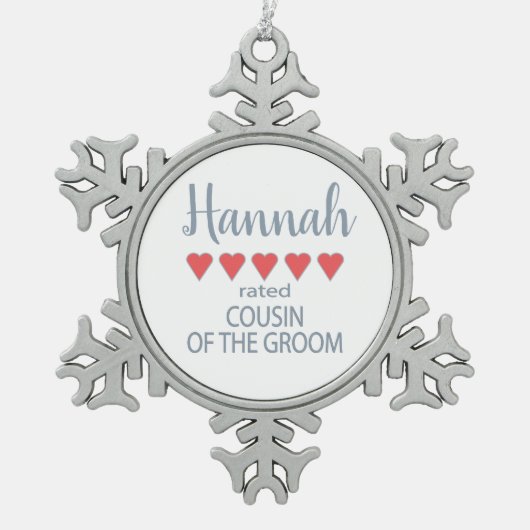 Bridal & Wedding Party 5 Herzlich Cousin Schneeflocken Zinn-Ornament (Vorderseite)