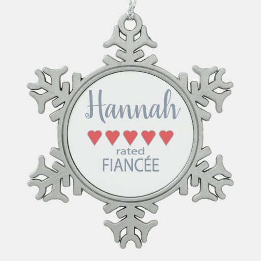Bridal & Wedding Party 5 Herzstücke Schneeflocken Zinn-Ornament (Vorderseite)