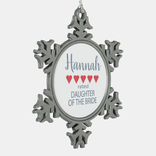Bridal & Wedding Party 5 Herztochter von Bride Schneeflocken Zinn-Ornament (Links)