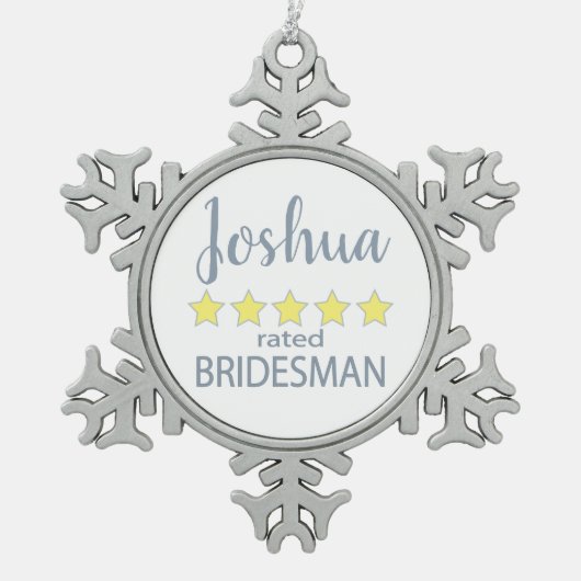 Bridal & Wedding Party 5 Star Bridesman Schneeflocken Zinn-Ornament (Vorderseite)