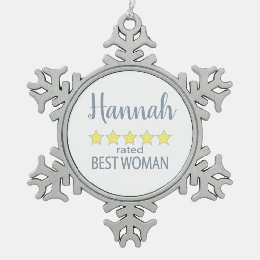 Bridal & Wedding Party 5 Sterne Beste Frau Schneeflocken Zinn-Ornament (Vorderseite)