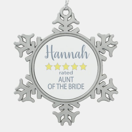 Bridal & Wedding Party 5 Sterne Bride Tante Schneeflocken Zinn-Ornament (Vorderseite)