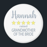 Bridal & Wedding Party 5 Sterne Großmutter von Bri Magnet<br><div class="desc">Die Mitglieder der Brautparty- und Hochzeitsfeier werden sich mit einem "Fünf-Sterne-Geschenk", das speziell für sie gemacht wurde, geliebt und geschätzt fühlen. Liebe ist das, worum es geht. Ob Hochzeit oder Hochzeit in Urlaubsort in der Heimatstadt - die personalisierten Gegenstände werden sicher sein, Lächeln auf den Weg zu bringen. Die individuell...</div>