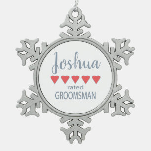 Bridal & Wedding Party 5 Trauzeuge Schneeflocken Zinn-Ornament