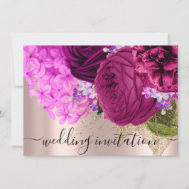 Bridal Wedding Pink Green Blume Rose Einladung