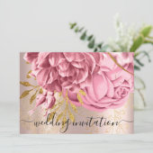 Bridal Wedding Pink Rose Gold Blume Rose Einladung (Stehend Vorderseite)