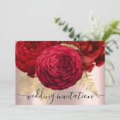Bridal Wedding Red Gold Rose Blume Elegant Einladung (Stehend Vorderseite)