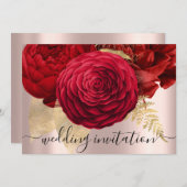 Bridal Wedding Red Gold Rose Blume Elegant Einladung (Vorne/Hinten)
