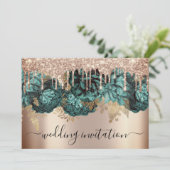 Bridal Wedding Rose Blue Aquamarin Tropfens Blume Einladung (Stehend Vorderseite)