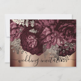 Bridal Wedding Rose Burgundy Marsala Floral Einladung