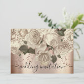 Bridal Wedding Rose Elfenbein Rose Wreath Sepia Einladung (Stehend Vorderseite)