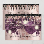 Bridal Wedding Rose Glitzer Tropfen Lila Berry Einladung (Vorne/Hinten)