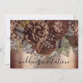 Bridal Wedding Rose Gold Brown Rose Silver Einladung