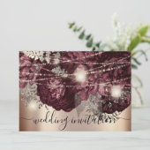 Bridal Wedding Rose Gold Burgundy Marsala Lights Einladung (Stehend Vorderseite)