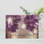 Bridal Wedding Rose Silver Lights Lila Rose Einladung (Stehend Vorderseite)