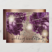 Bridal Wedding Rose Silver Lights Lila Rose Einladung (Vorne/Hinten)