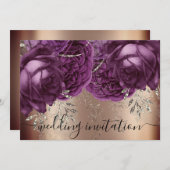 Bridal Wedding Rose Silver Lights Purple Blumen Einladung (Vorne/Hinten)