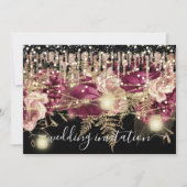 Bridal Wedding Rose Tropfen Pink Marsala Lights Bl Einladung (Vorderseite)