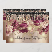 Bridal Wedding Rose Tropfen Pink Marsala Lights Go Einladung (Vorne/Hinten)