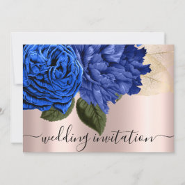 Bridal Wedding Royal Blue Gold Rose Blume Einladung